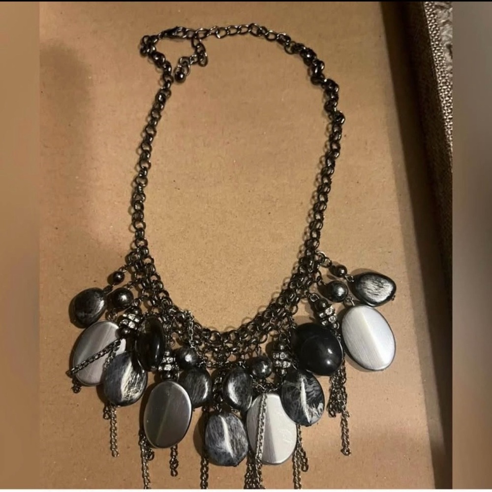 Premier Designs Black and Silver Statement Necklace